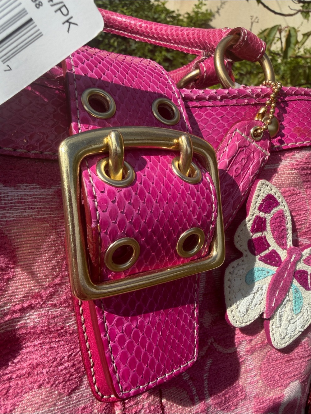 Vintage Coach 8F52 Pink Chenille Python Butterfly Tote NWT Y2K Rare - Picture 11 of 17